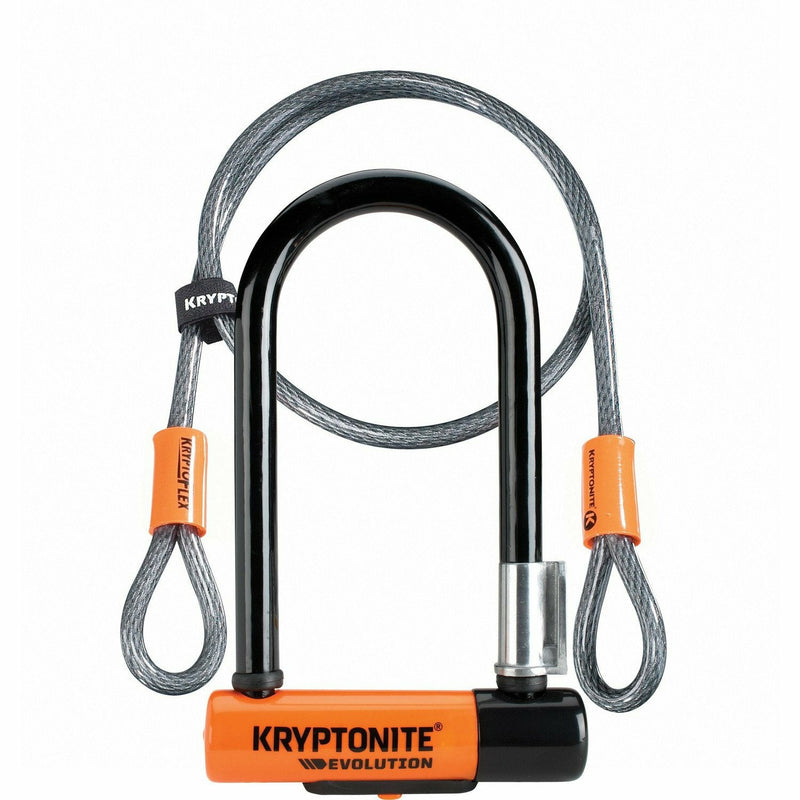 Kryptonite Evolution Mini 7 Lock With 4 Foot Cable With Flexframe Bracket Gold Sold Secure Black / Orange