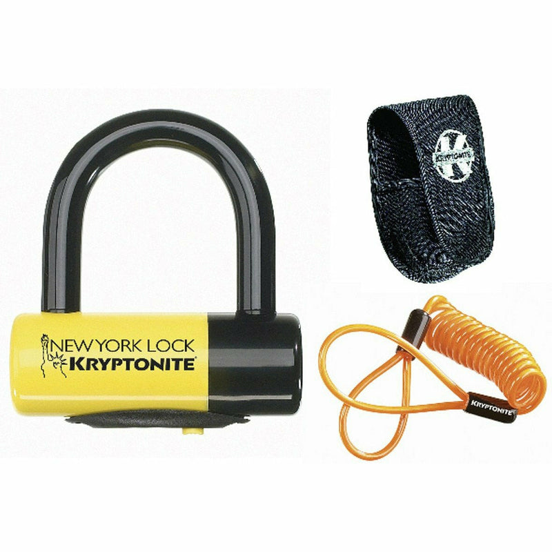 Kryptonite New York Liberty Disc Lock With Reminder Cable Gold Sold Secure Yellow