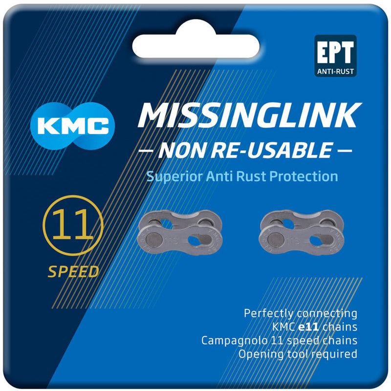 KMC Missing Links 11X EPT Non Reuseable Joining Links - Pair Of 2 Silver