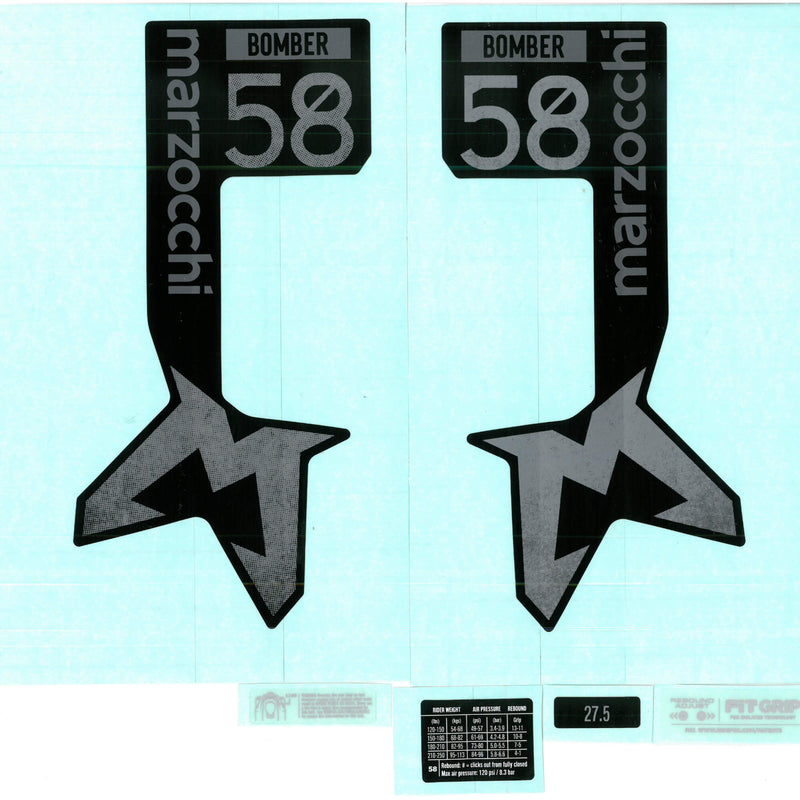 Marzocchi Fork Bomber 58 Decal Kit Neutral Matt Black Logo Matt Black