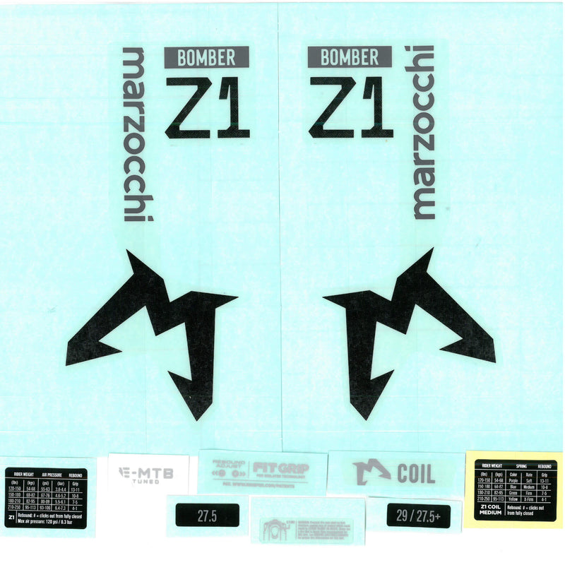 Marzocchi Fork Bomber Z1 Air & Coil / Bomber Z1 E-Tuned Decal Kit Standard Clear