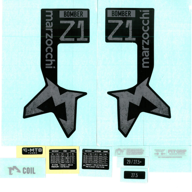 Marzocchi Fork Bomber Z1 Air & Coil / Bomber E-Tuned Decal Kit Neutral Gloss Black