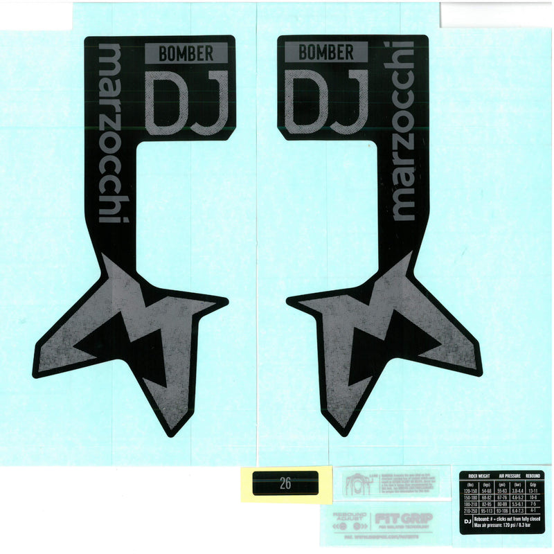 Marzocchi Fork Bomber DJ Decal Kit Neutral Gloss Black Logo Shiny Black