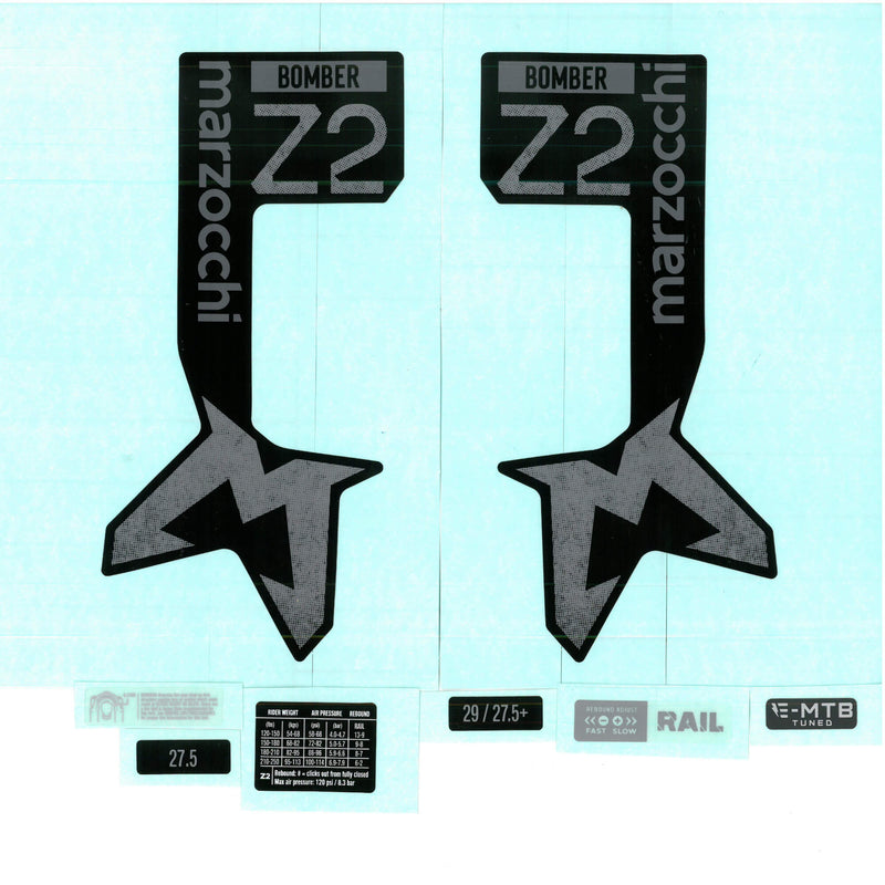 Marzocchi Fork Bomber Z2 E-Tuned Standard / Clear Decal Kit Logo Neutral Gloss Black