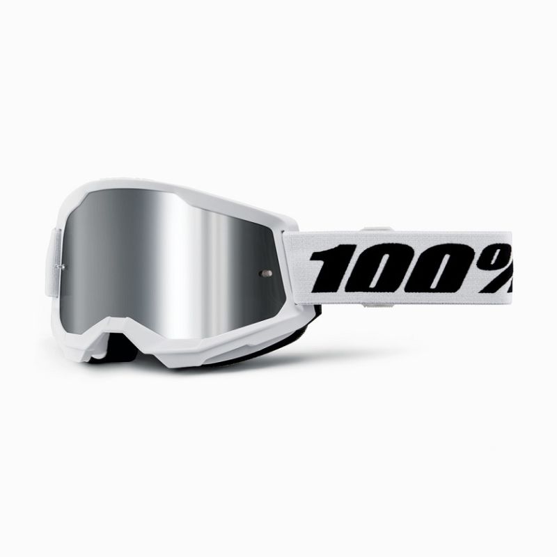 100% Strata 2 Youth Goggles White / Silver Mirror Lens