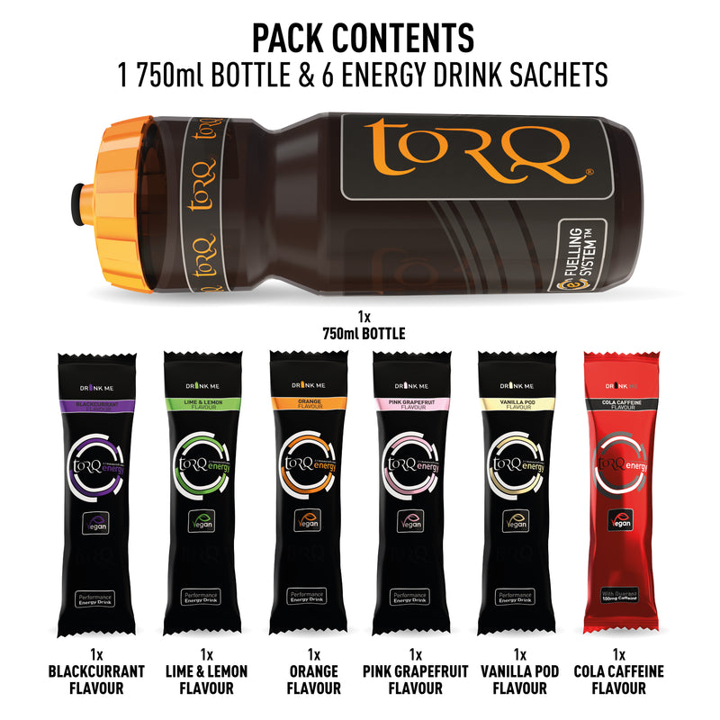 Torq Energy Bottle Sample Pack Of 6 - 5 X Standard & 1 X Caffeinated