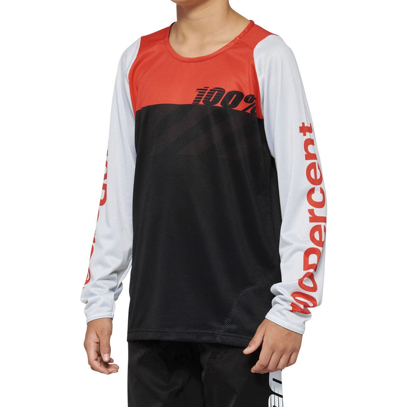100% R-Core Long Sleeves Youth Jersey Black / Racer Red