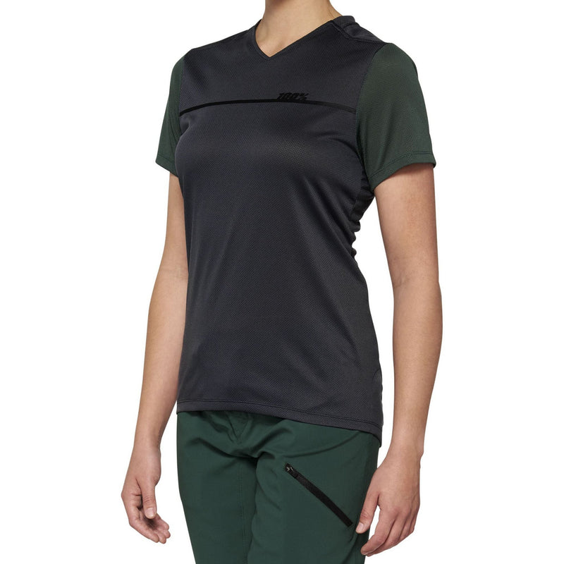 100% Ridecamp Ladies Jersey Charcoal / Forest Green