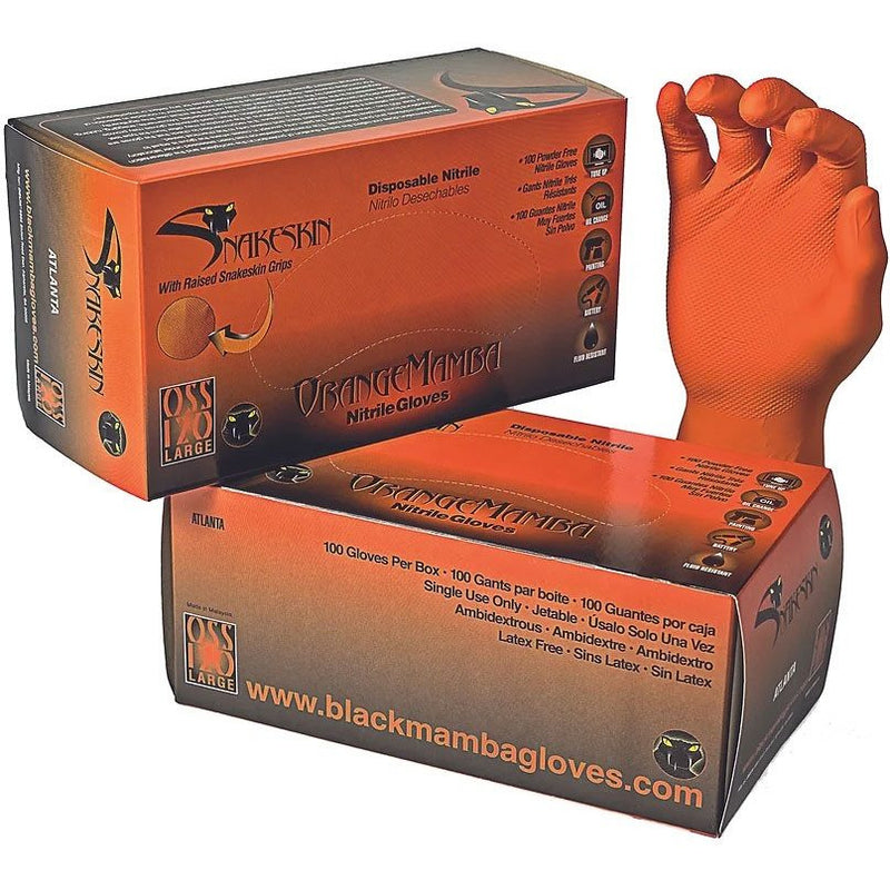 Black Mamba Snakeskin Nitrile Disposable Gloves Orange