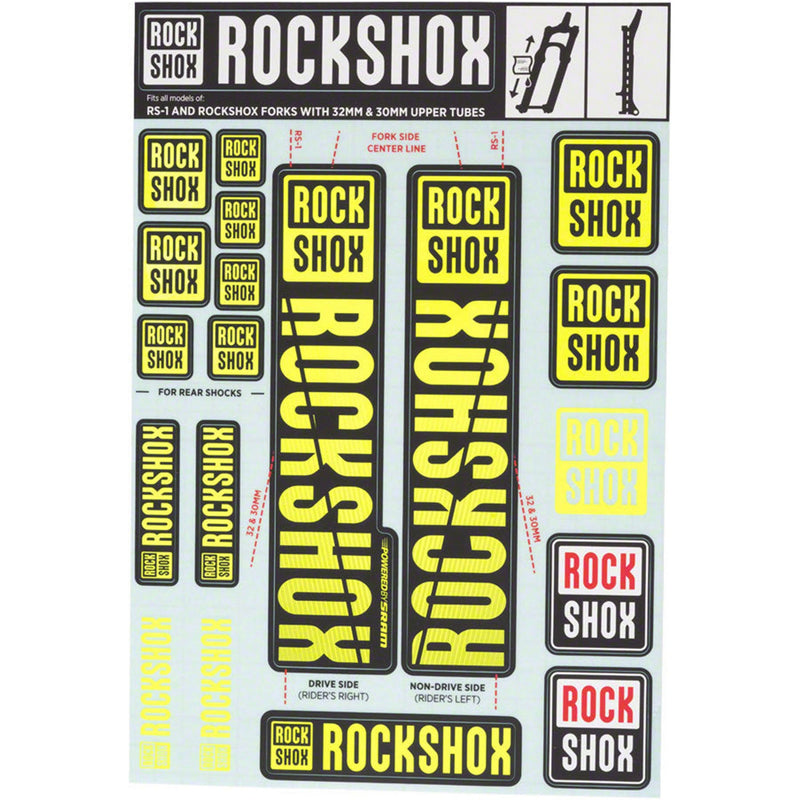 RockShox Front Suspension Decal Kit NE01 Yellow MY18 Black - 30/32 MM