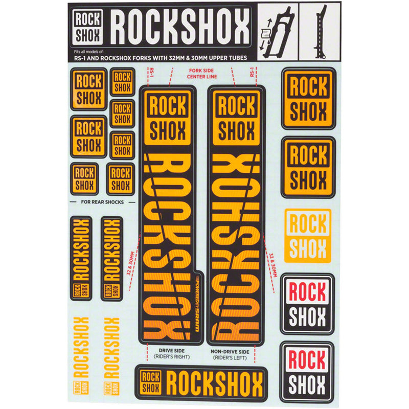RockShox Front Suspension Decal Kit NE02 Orange MY18 Black - 30/32 MM