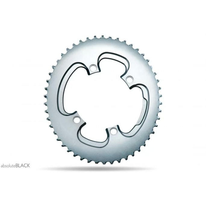 Absolute Black Oval 110BCD 4 Hole Asymmetric Chainring Silver