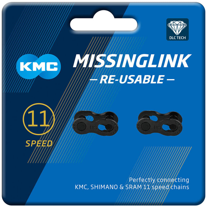 KMC Missing Links 11R DLC Re-Useable Joining Links - Pair Of 2 Black